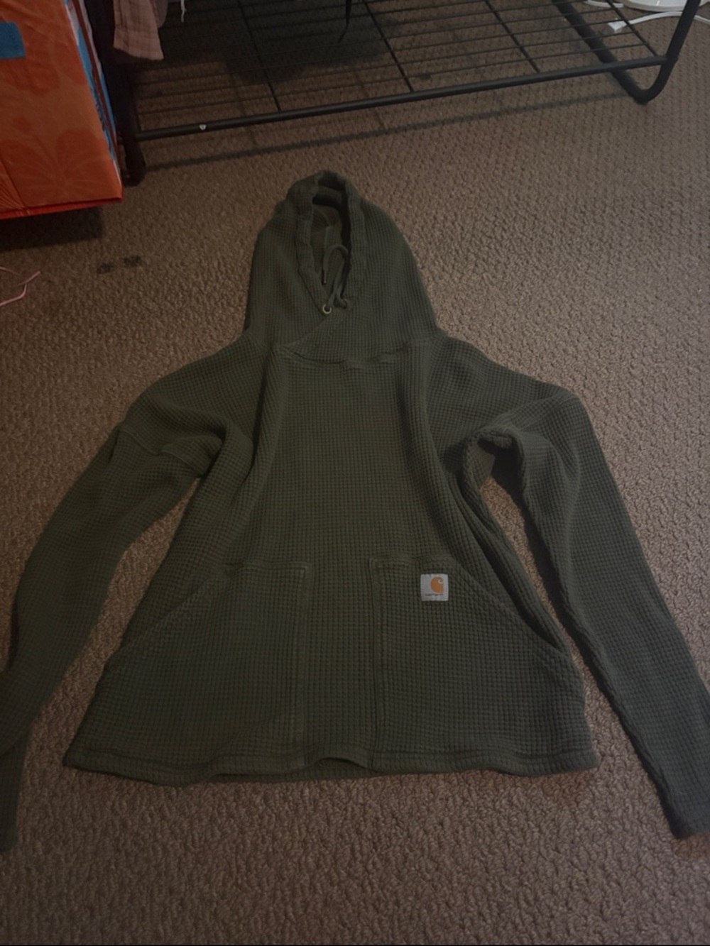 Carhartt Olive Green Waffle-Knit Hooded Pullover